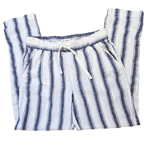 100% Linen Artisan NY Women's  White & Navy Striped Ankle Pants Size S - Picture 1 of 8